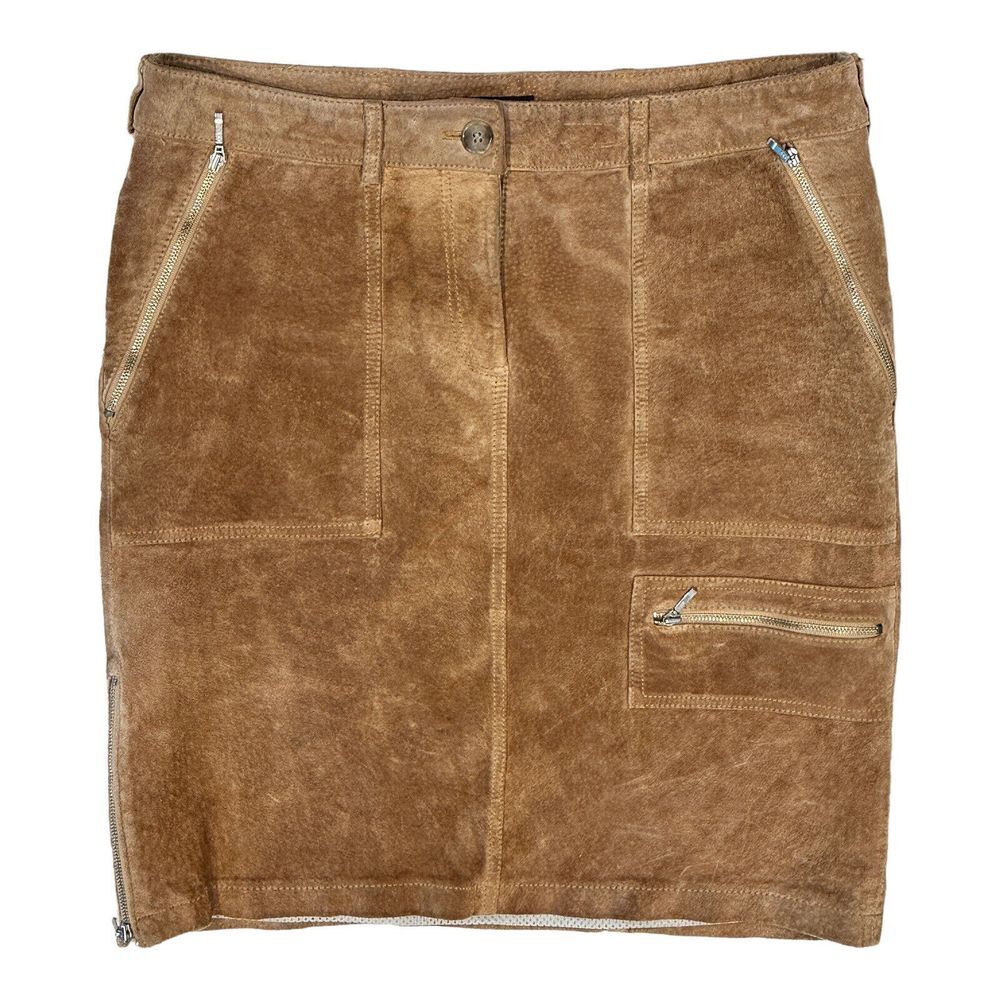 VTG Danier Skirt Pencil A-Line Women's 30x19.5 Inch Brown Leather Pockets Zipper